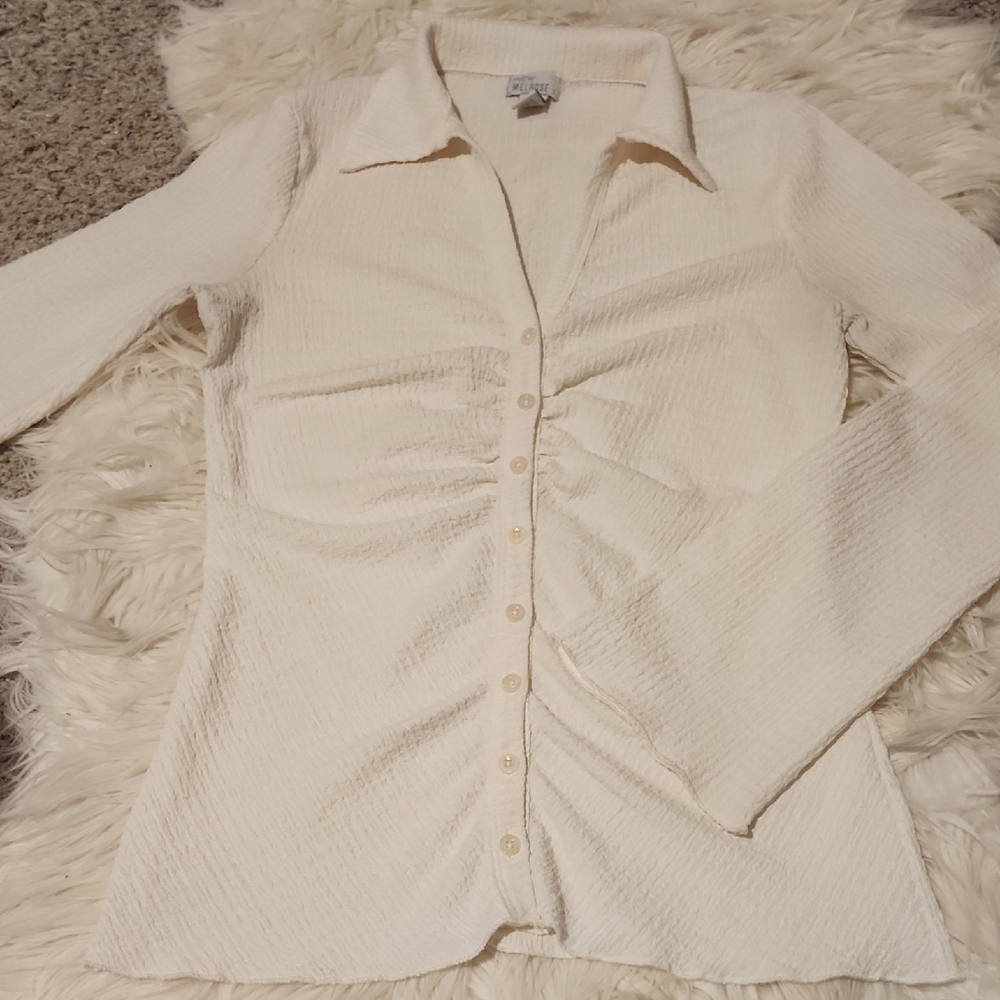 West Of Melrose Textured Button Down Top